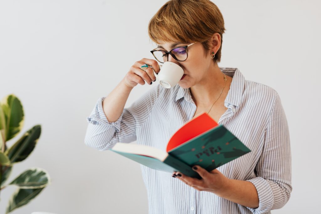 woman reading book
