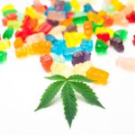 cannabis leaf and rainbow gummies